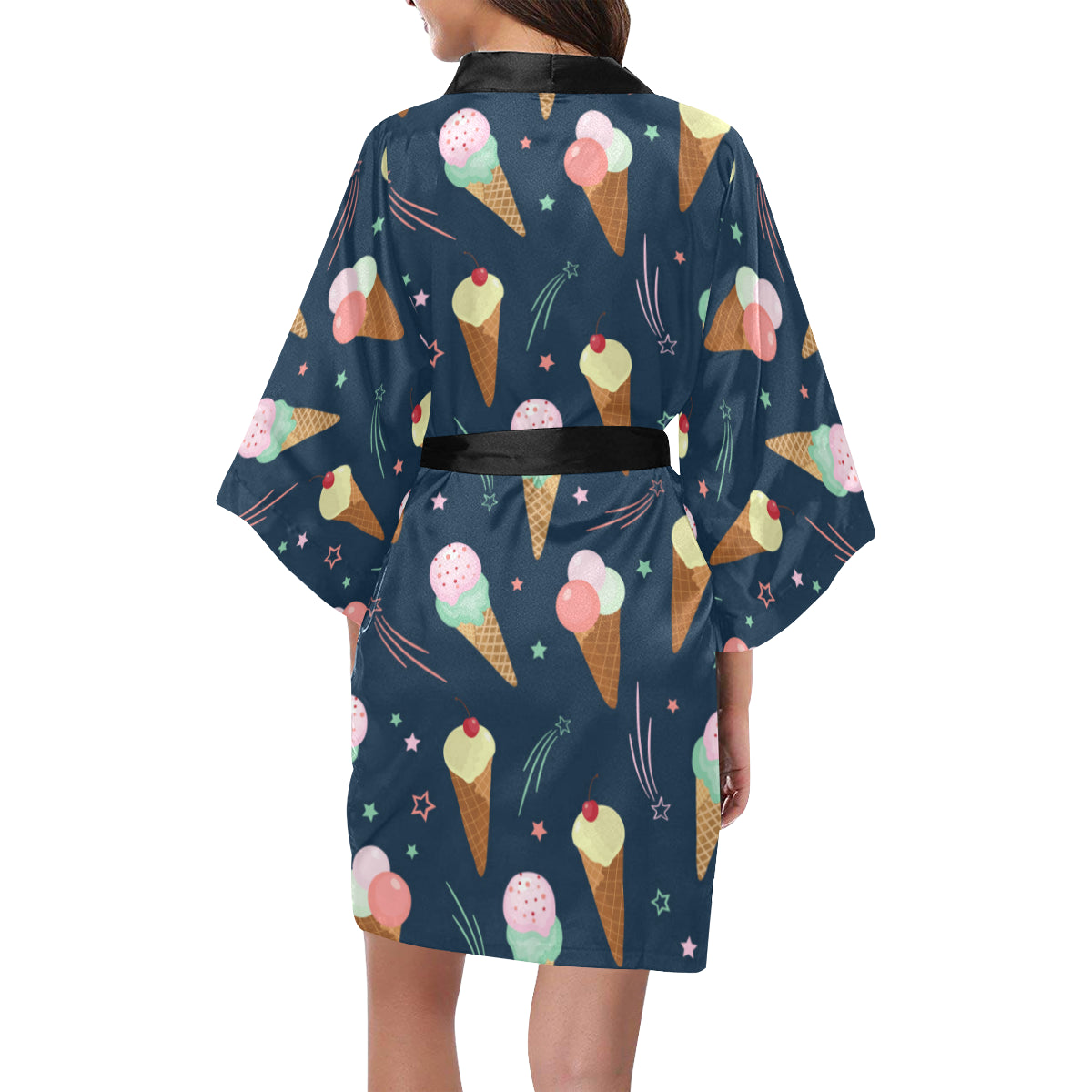 Ice Cream Pattern Print Design 04 Women's Short Kimono