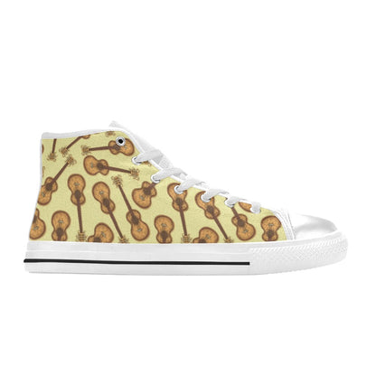 Acoustic Guitar Print Design LKS402 High Top Women's White Shoes