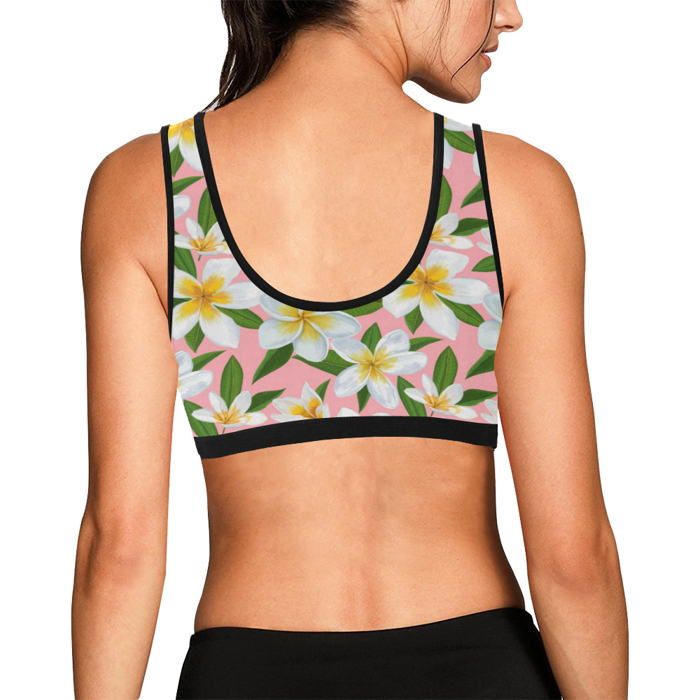 White Plumeria Pattern Print Design PM011 Sports Bra