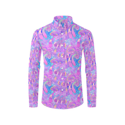 Psychedelic Trippy Mushroom Print Men's Long Sleeve Shirt