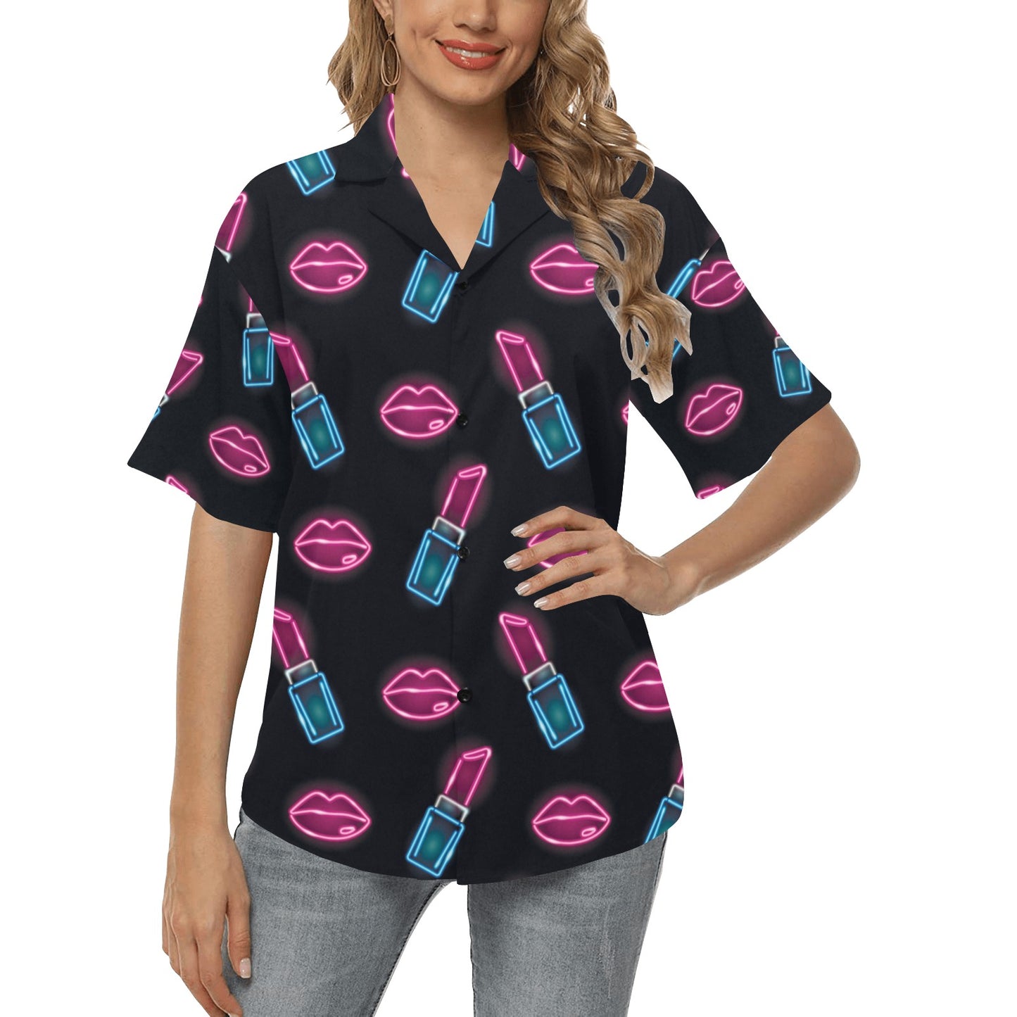 Lipstick Color Neon Pattern Print Design 03 Women's Hawaiian Shirt