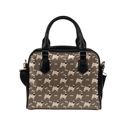Pug Pattern Print Design A02 Shoulder Handbag