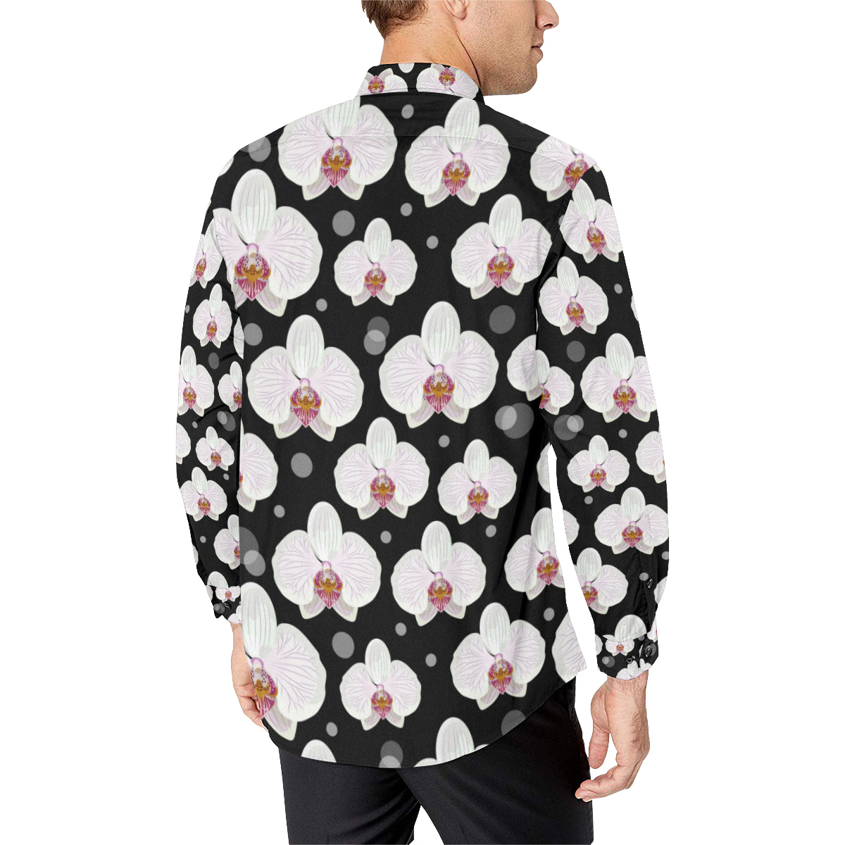 Orchid White Pattern Print Design OR09 Men's Long Sleeve Shirt