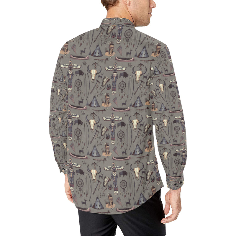 Native Indian life Design Print Men's Long Sleeve Shirt