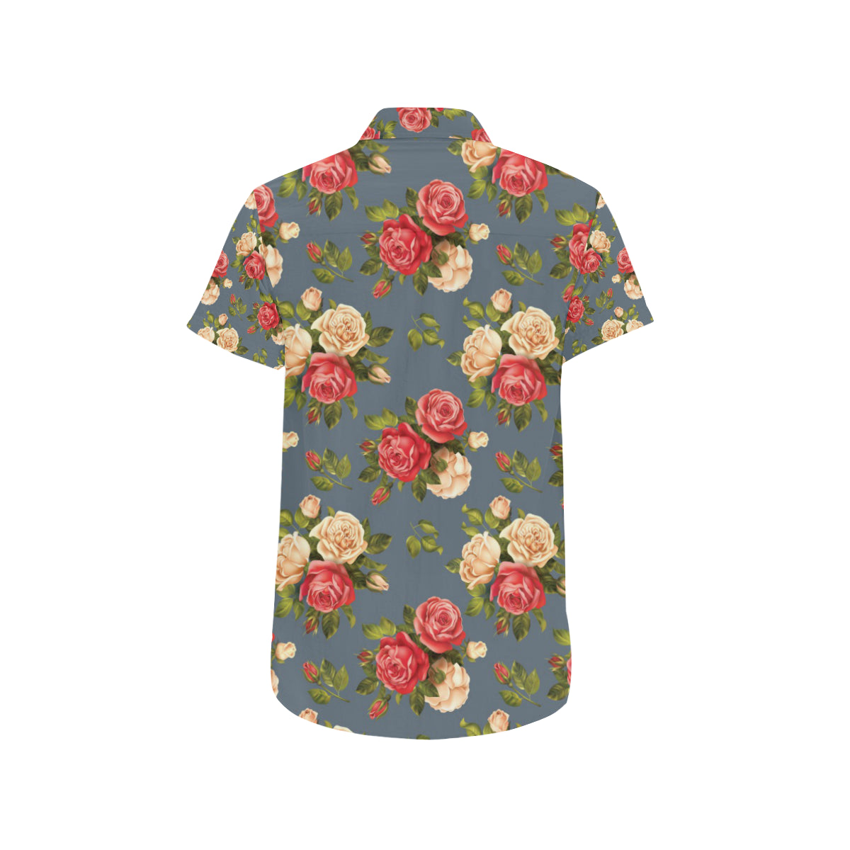 Rose Pattern Print Design RO017 Men's Short Sleeve Button Up Shirt