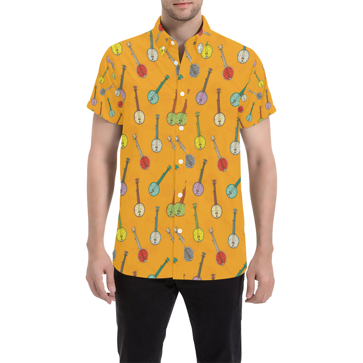 Banjo Pattern Print Design 02 Men's Short Sleeve Button Up Shirt