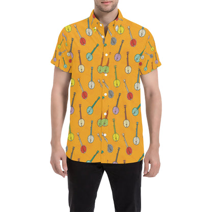 Banjo Pattern Print Design 02 Men's Short Sleeve Button Up Shirt