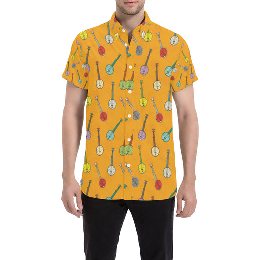 Banjo Pattern Print Design 02 Men's Short Sleeve Button Up Shirt