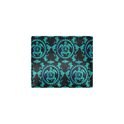 turquoise Tribal Sea Turtle Hawaiian Men's ID Card Wallet