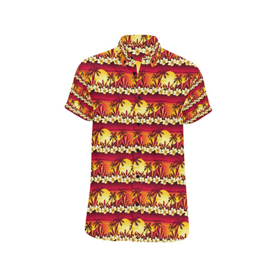 Hawaiian Tropical Sunset Hibiscus Print Men's Short Sleeve Button Up Shirt