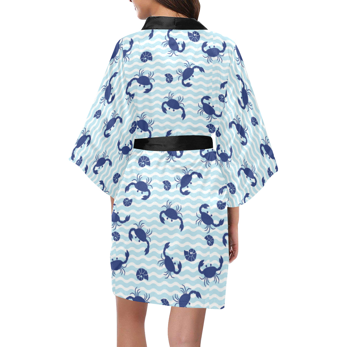 Crab Pattern Print Design 04 Women's Short Kimono