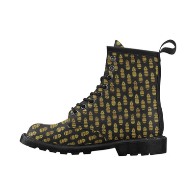 Pineapple Gold Tribal Style Print Women's Boots