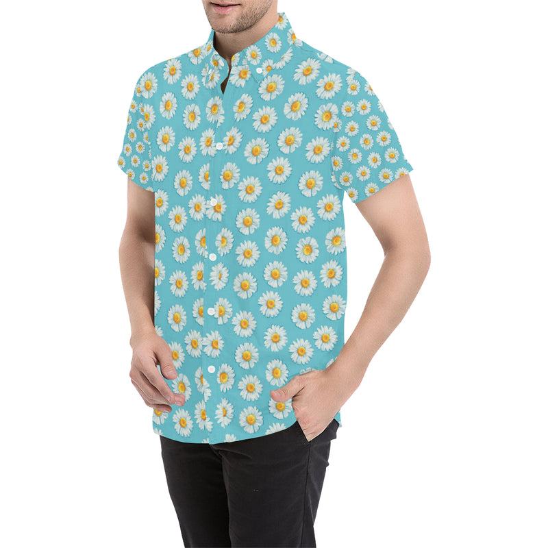 Daisy Pattern Print Design DS03 Men's Short Sleeve Button Up Shirt