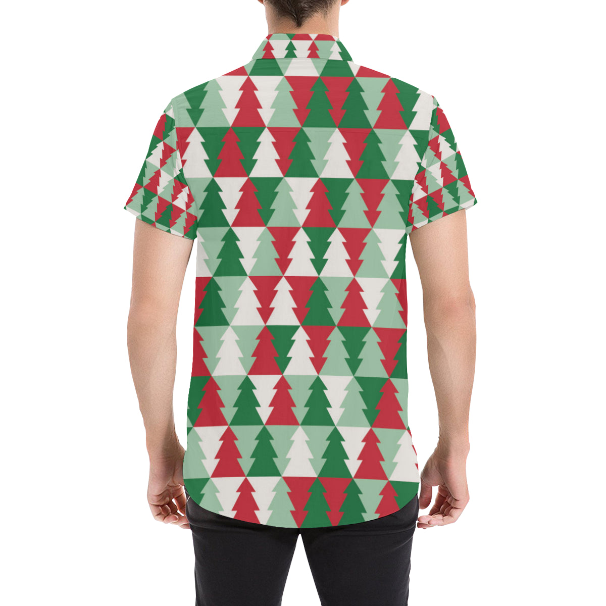 Christmas Tree Pattern Print Design 01 Men's Short Sleeve Button Up Shirt
