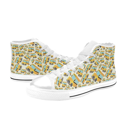 School Bus Print Design LKS301 High Top Women's White Shoes