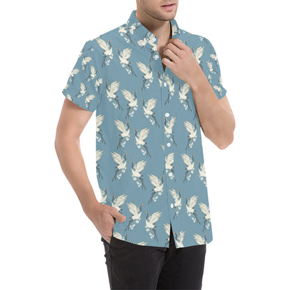 Crane Pattern Print Design 05 Men's Short Sleeve Button Up Shirt