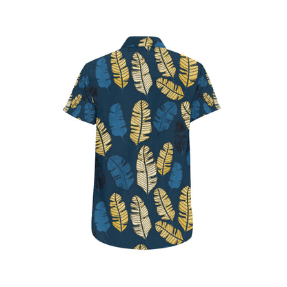 Banana Leaf Pattern Print Design BL09 Men's Short Sleeve Button Up Shirt