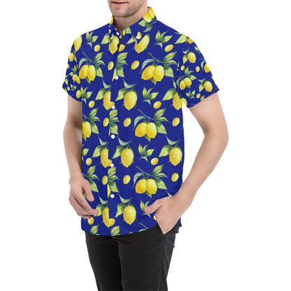 Lemon Pattern Print Design LM06 Men's Short Sleeve Button Up Shirt