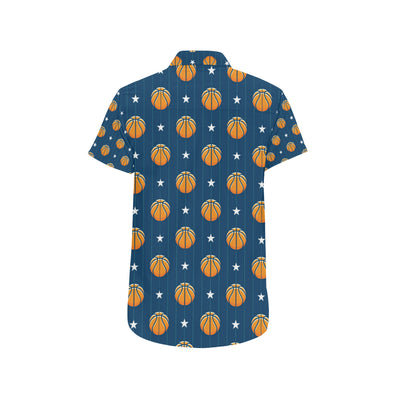 Basketball Star Print Pattern Men's Short Sleeve Button Up Shirt