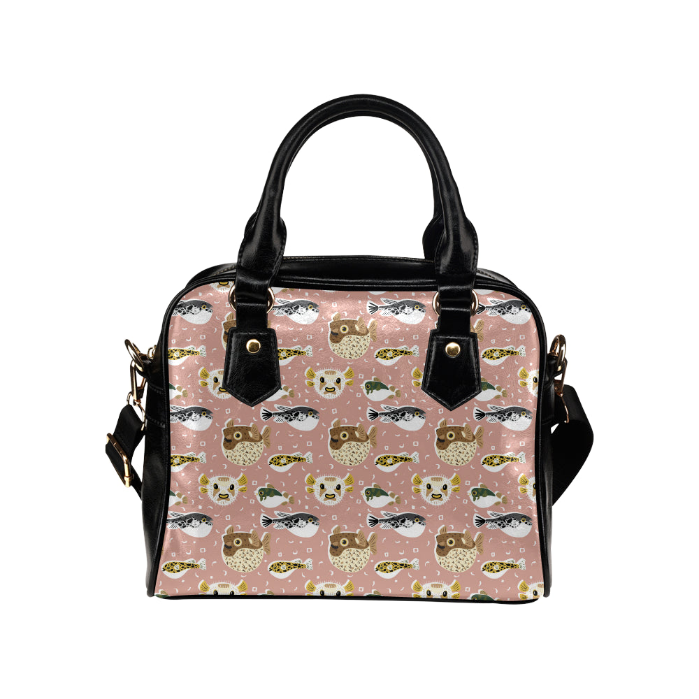 Fugu Cute Pattern Print Design 01 Shoulder Handbag