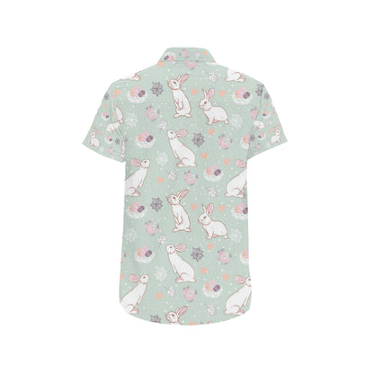Rabbit Pattern Print Design RB011 Men's Short Sleeve Button Up Shirt