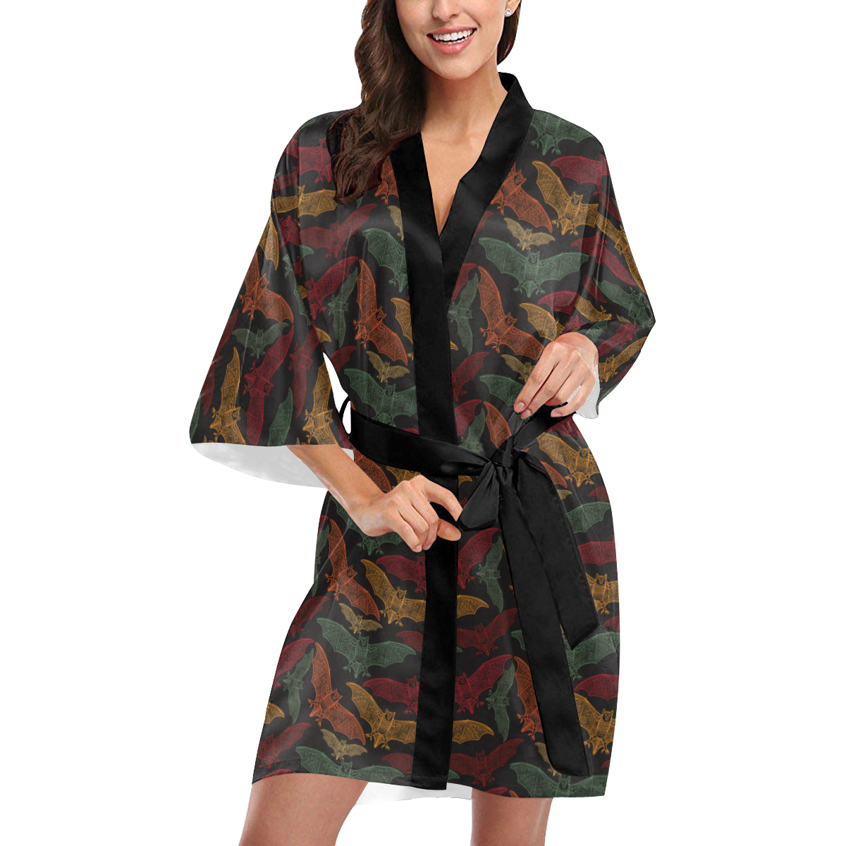 Bat Tribal Pattern Print Design 03 Women's Short Kimono