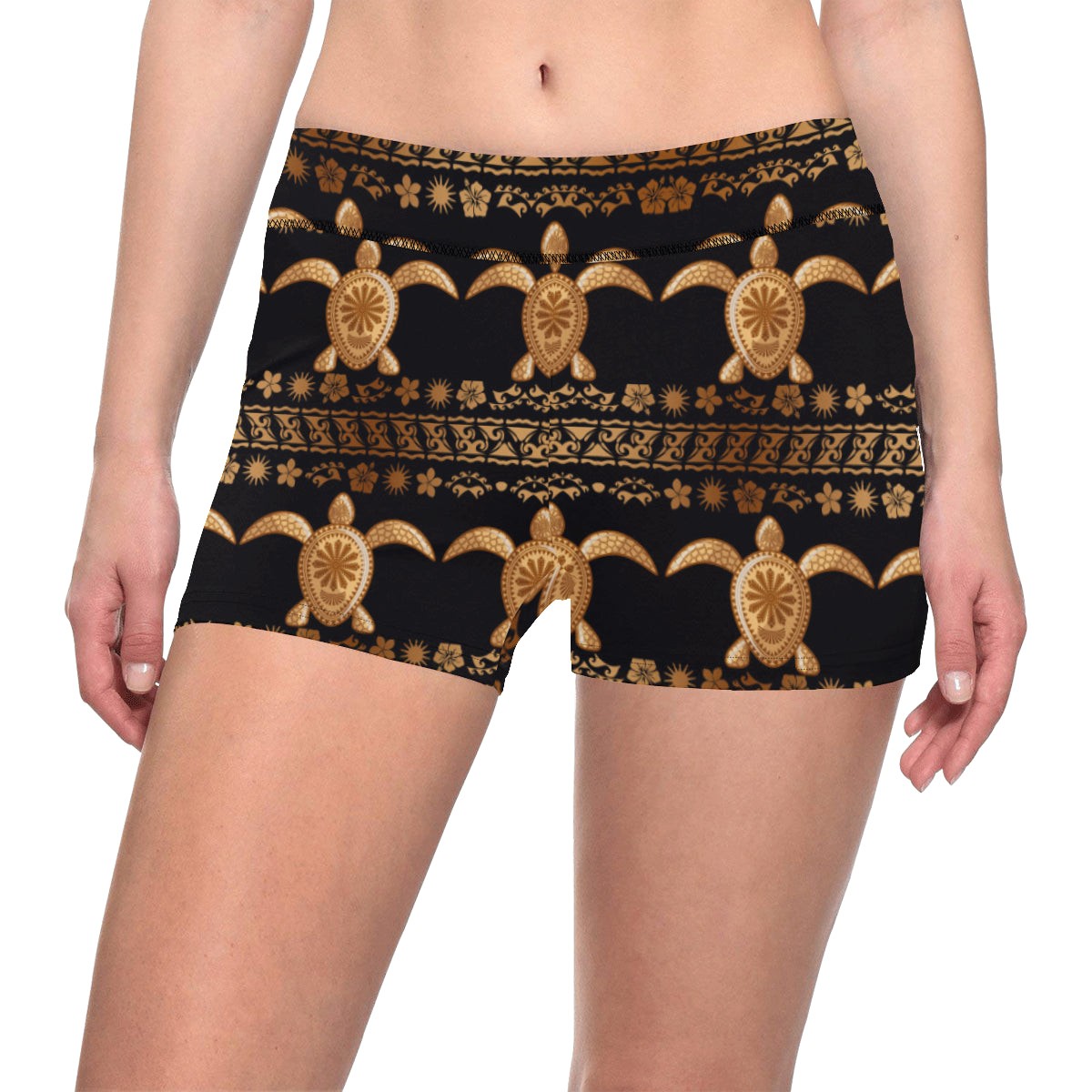 Tribal Sea turtle Polynesian Hawaiian Yoga Shorts