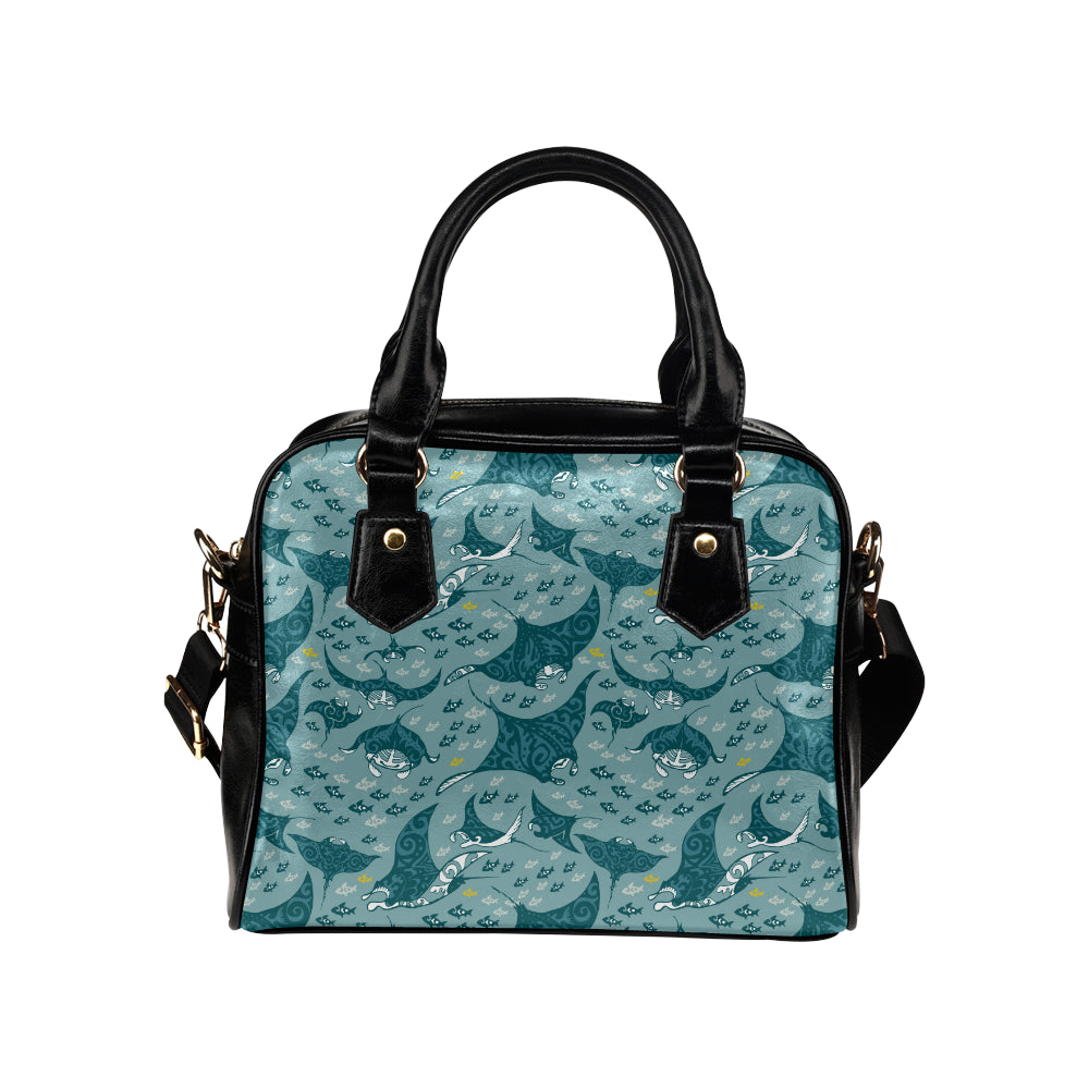 Manta Ray Tribal Pattern Print Design 03 Shoulder Handbag