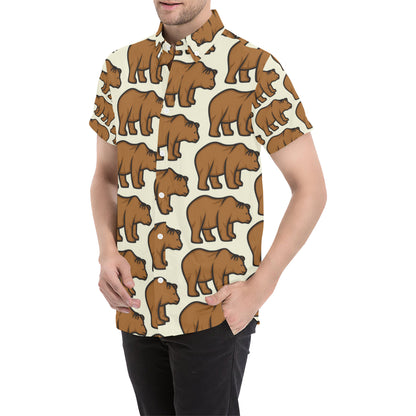 Bear Pattern Print Design BE05 Men's Short Sleeve Button Up Shirt