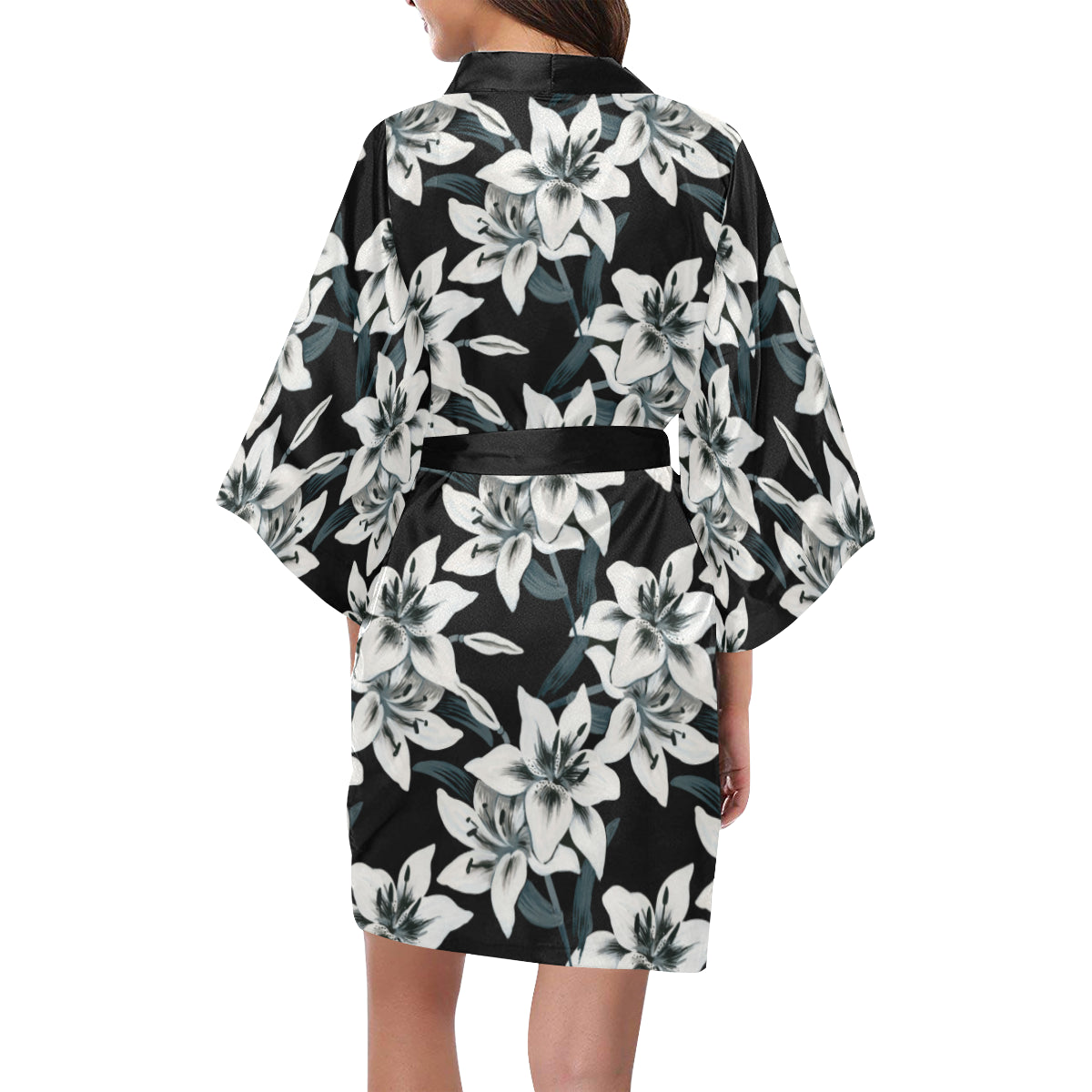 Lily Pattern Print Design 03 Women's Short Kimono