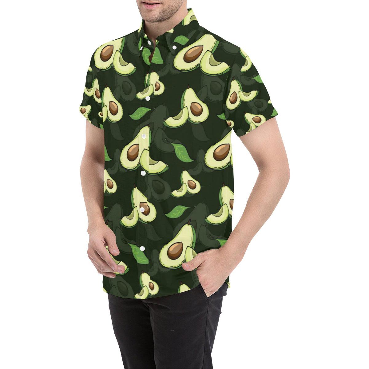 Avocado Pattern Print Design AC07 Men's Short Sleeve Button Up Shirt