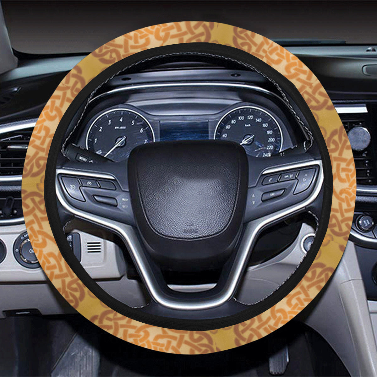 Celtic Pattern Print Design 01 Steering Wheel Cover with Elastic Edge