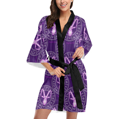 Capricorn Zodiac Pattern Print Design 04 Women's Short Kimono