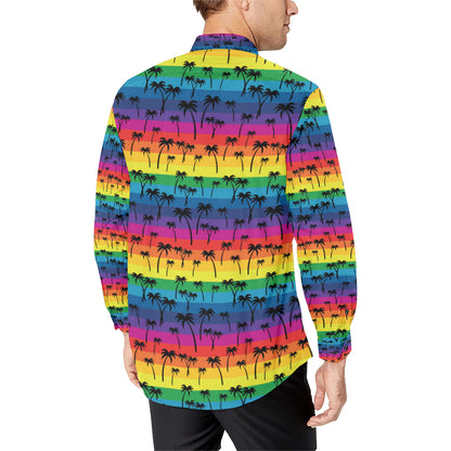 Palm Tree Rainbow Themed Print Men's Long Sleeve Shirt