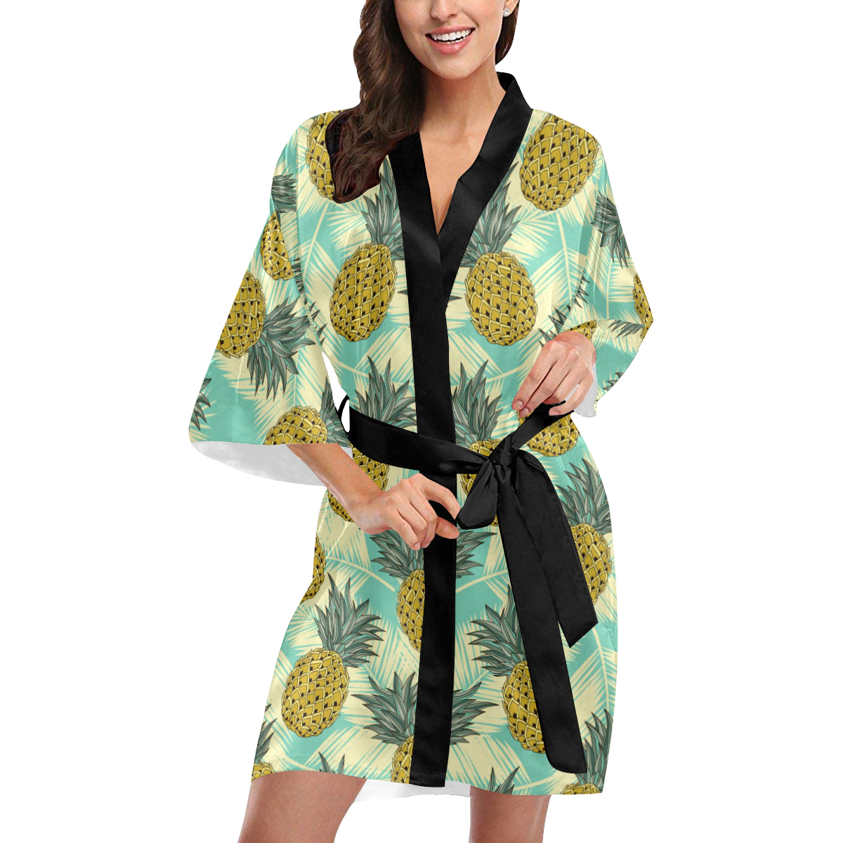 Pineapple Pattern Print Design PP03 Women Kimono Robe