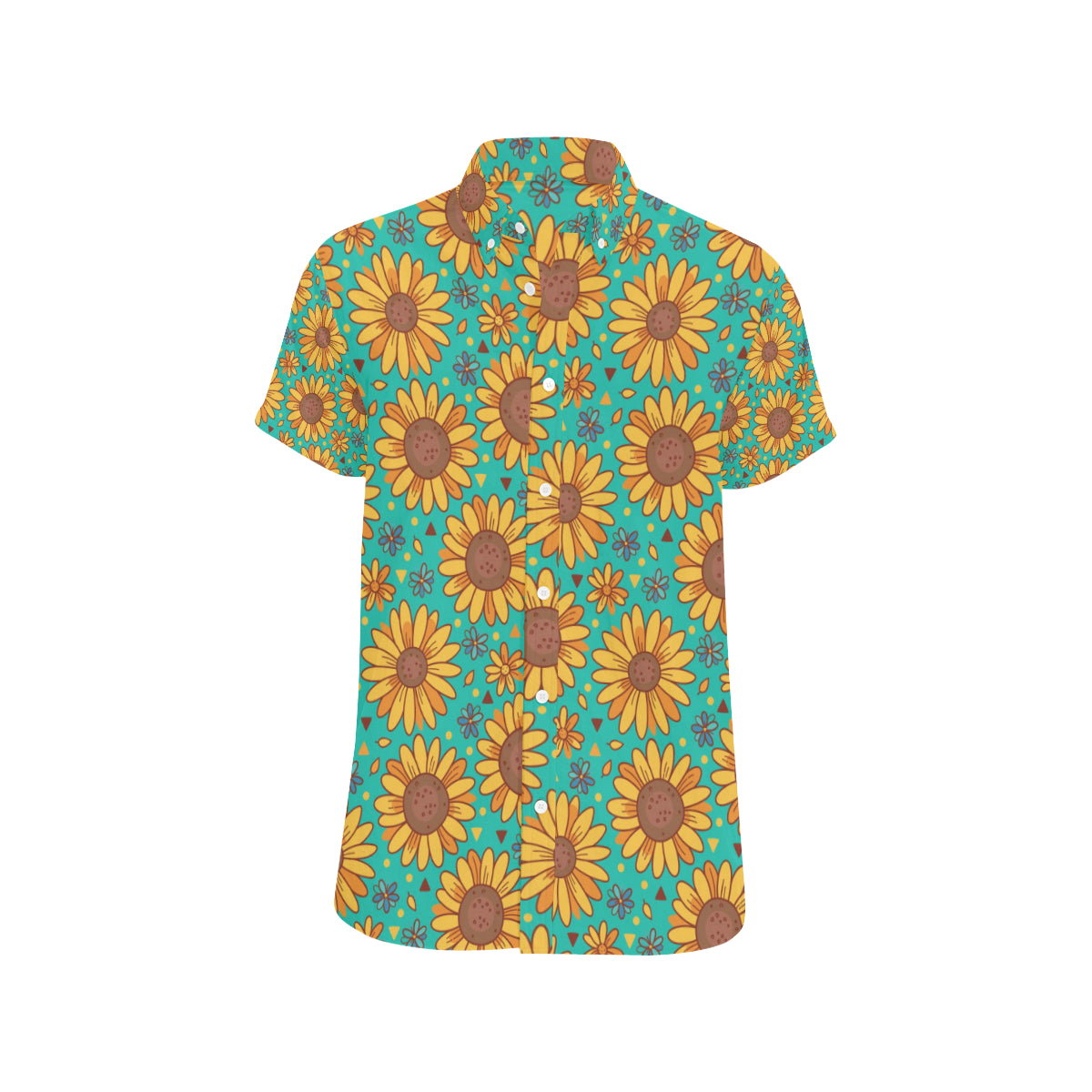 Sunflower Pattern Print Design SF013 Men's Short Sleeve Button Up Shirt