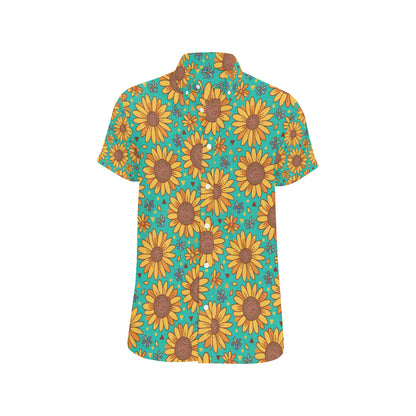Sunflower Pattern Print Design SF013 Men's Short Sleeve Button Up Shirt