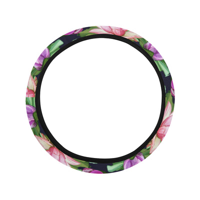 Lotus Flower Print Design Steering Wheel Cover with Elastic Edge