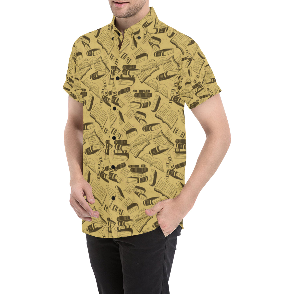 Book Pattern Print Design 02 Men's Short Sleeve Button Up Shirt
