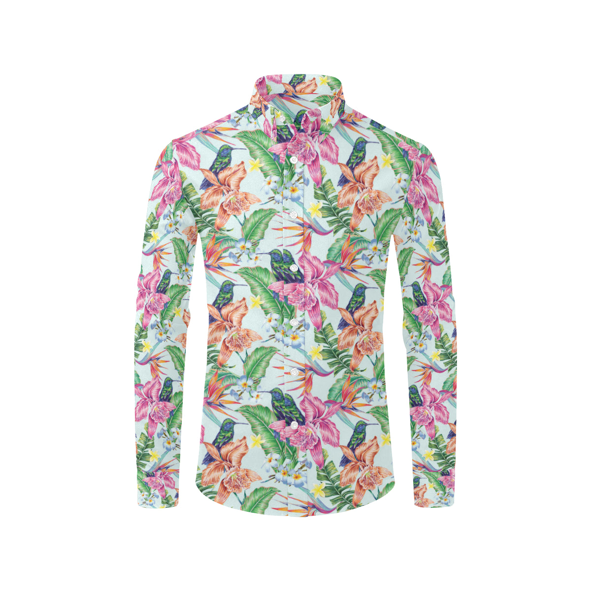 Hummingbird Tropical Pattern Print Design 05 Men's Long Sleeve Shirt