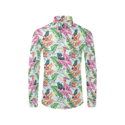 Hummingbird Tropical Pattern Print Design 05 Men's Long Sleeve Shirt