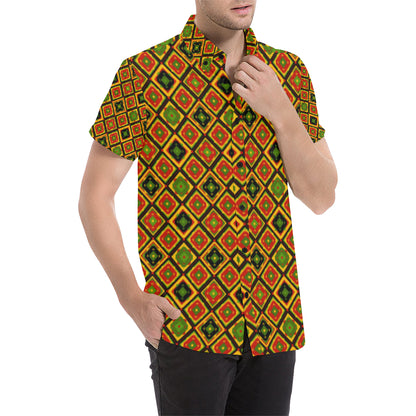 Rasta Reggae Color Pattern Men's Short Sleeve Button Up Shirt