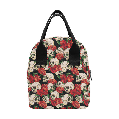 Skull Red Rose Insulated Lunch Bag