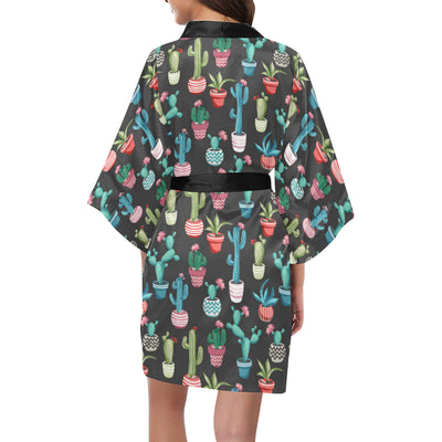 Cactus Pattern Print Design 02 Women's Short Kimono