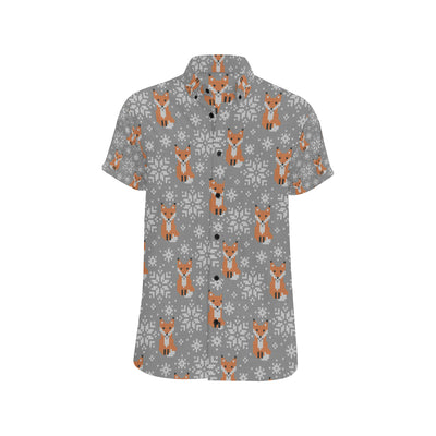 Knit Red Fox Pattern Print Design 02 Men's Short Sleeve Button Up Shirt