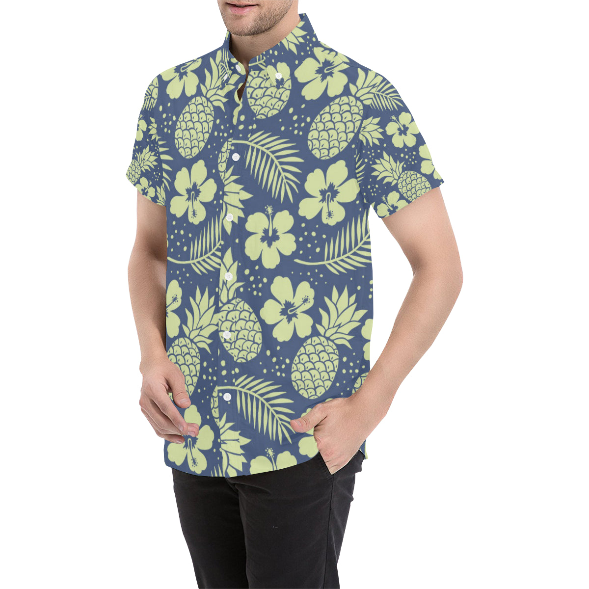 Pineapple Pattern Print Design PP07 Men's Short Sleeve Button Up Shirt