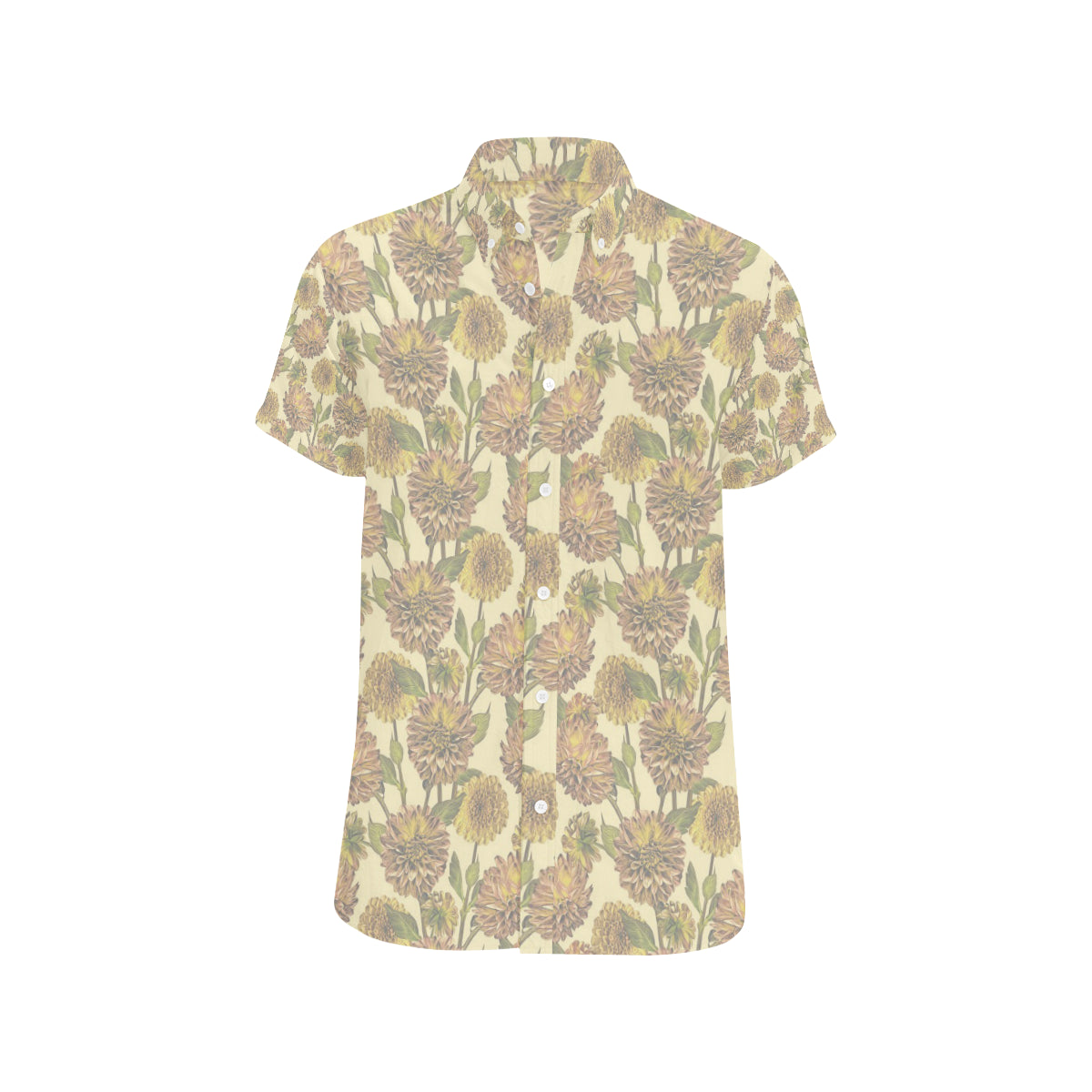 Dahlia Pattern Print Design DH09 Men's Short Sleeve Button Up Shirt