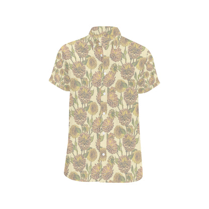 Dahlia Pattern Print Design DH09 Men's Short Sleeve Button Up Shirt