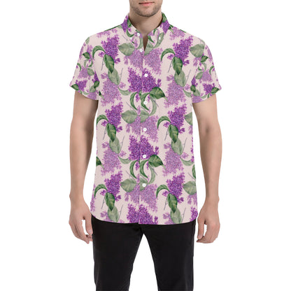 Lilac Pattern Print Design LI02 Men's Short Sleeve Button Up Shirt