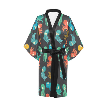 Octopus Pattern Print Design A01 Women's Short Kimono